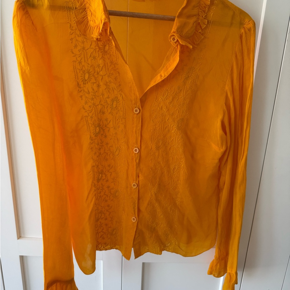 Johnny Was saffron Long Sleeve Ruffled Blouse